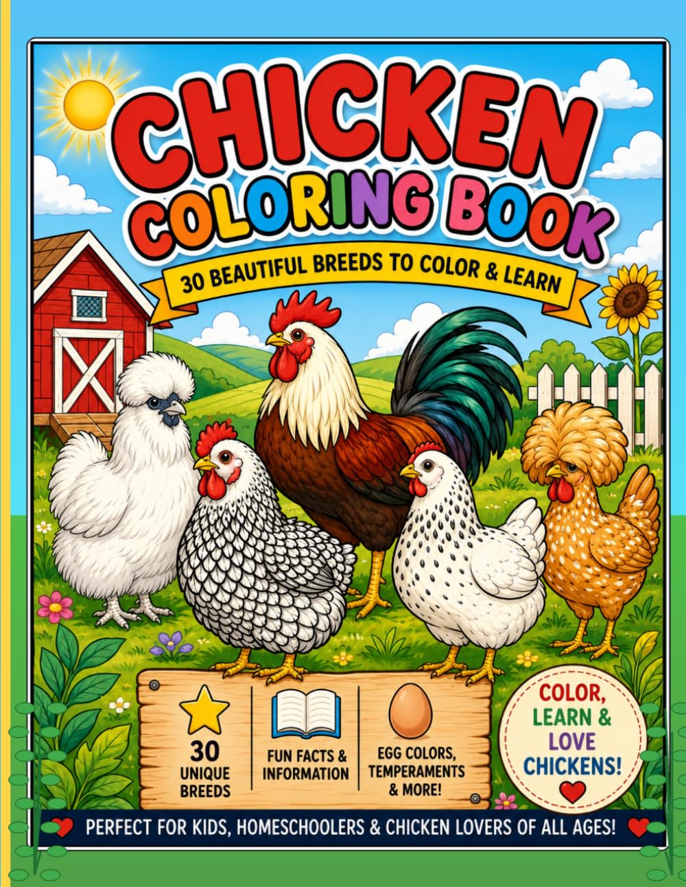 Chicken Coloring Book: 30 Beautiful Breeds to Color & Learn
