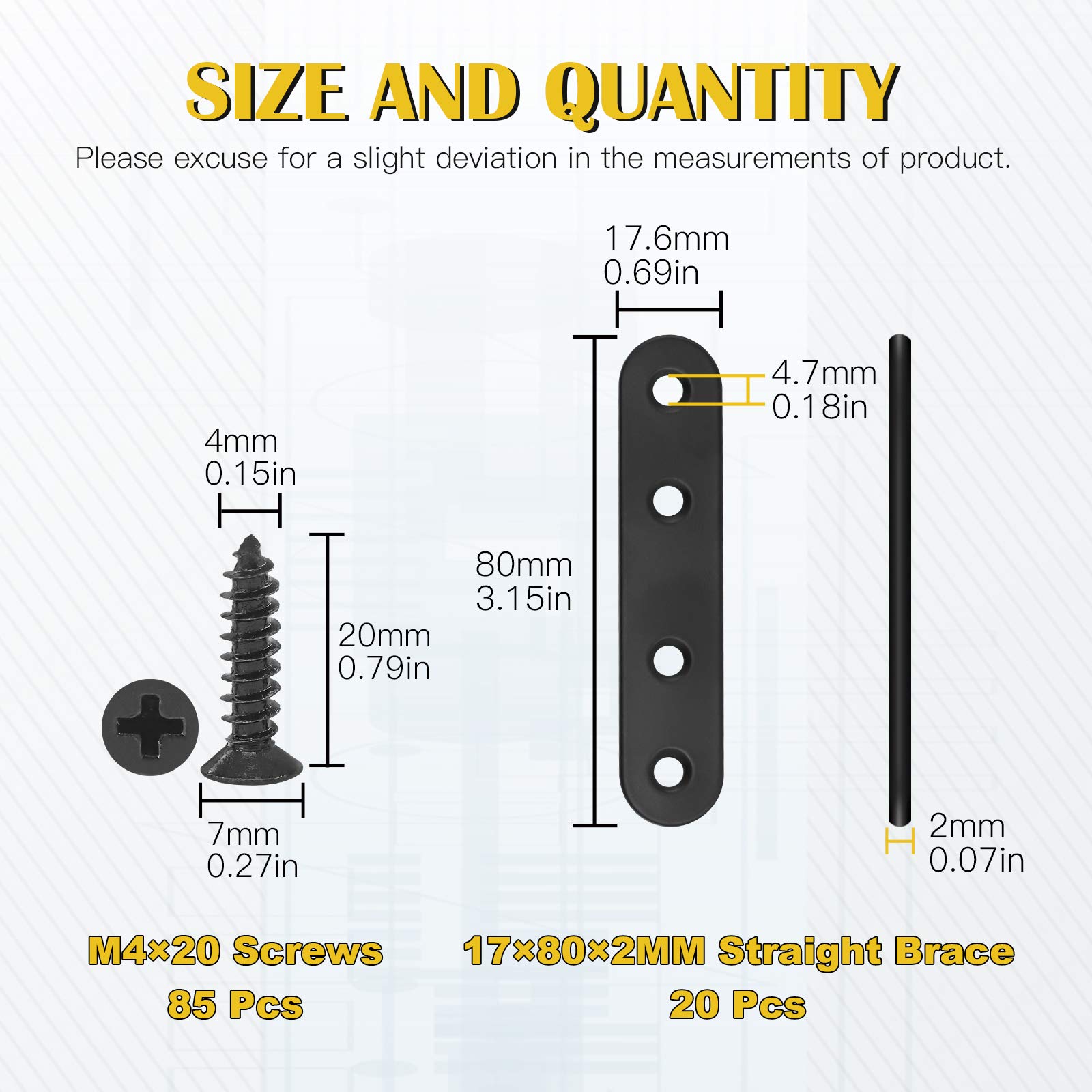 Snapklik.com : Mardatt 20 Sets 4 Sizes Black Straight Brackets Mending ...