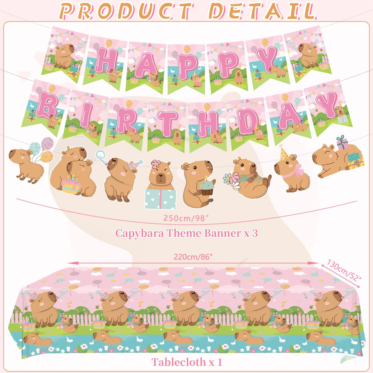 Pink Capybara Birthday Party Decorations - Capybara Party Supplies including Banner, Plate, Cake Topper, Cup, Napkin, Balloon, Tablecloth - Serves 20 - Image 3