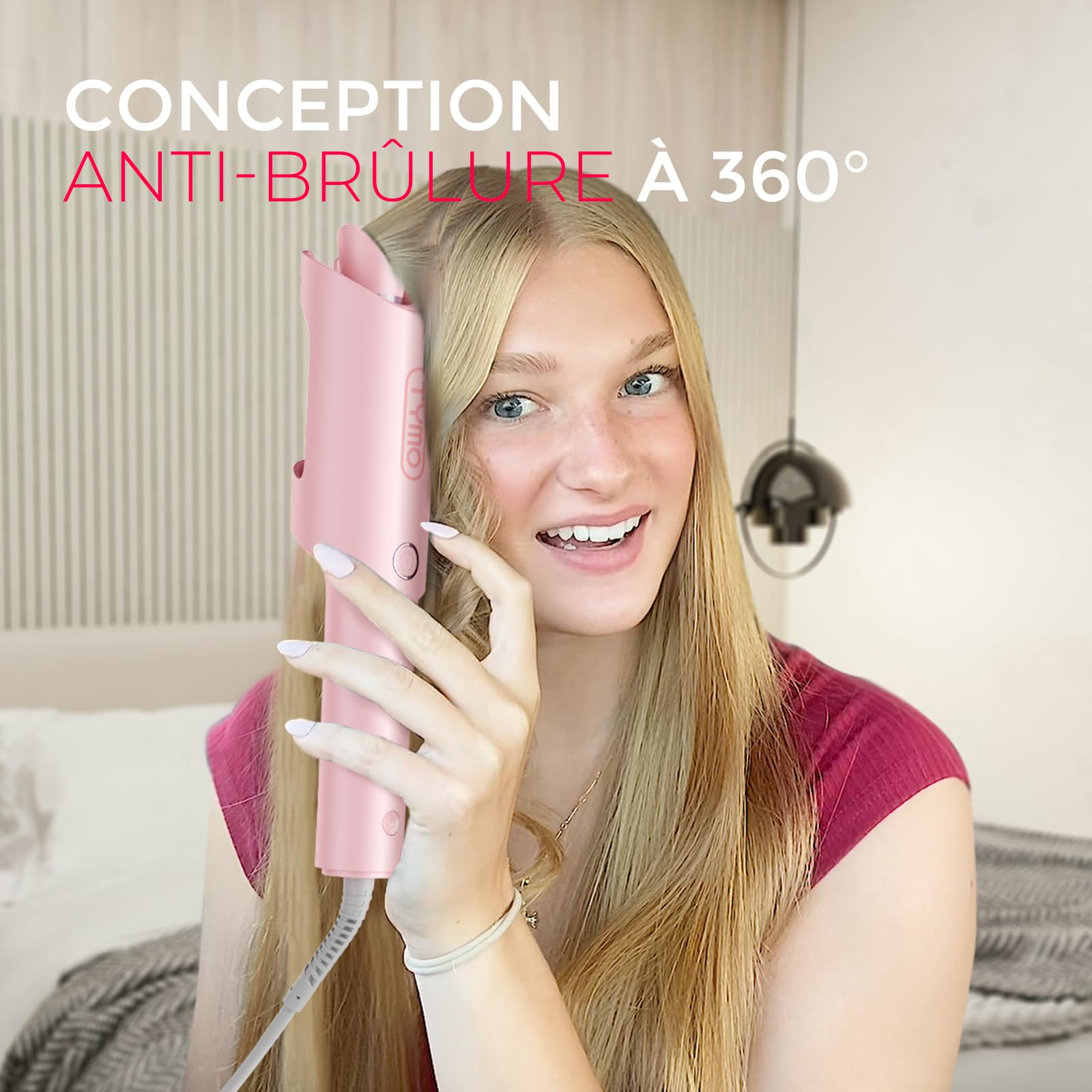 TYMO CURLPRO Automatique Boucleur à Cheveux Fer à Friser 25mm 3 Températures Réglables Anti-brûlure Céramique Rose