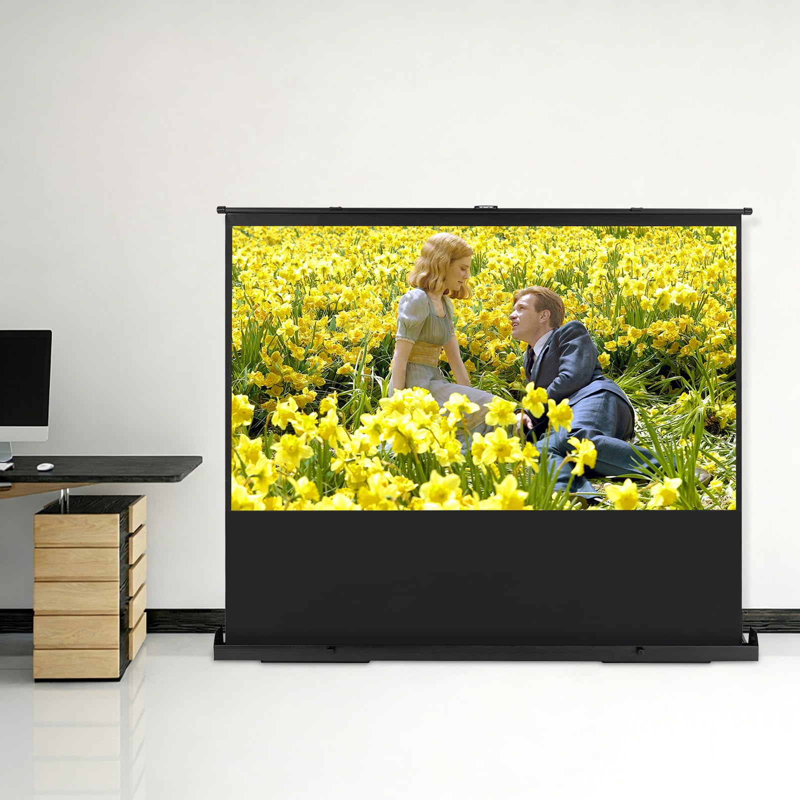 Écran de projection portable 80" 16:9 - Cadre en aluminium - Fibre de verre 4K/8K - Pour home cinéma, extérieur et bureau - Hauteur réglable de 101,6 cm - Sans montage - Pied rotatif à 180°