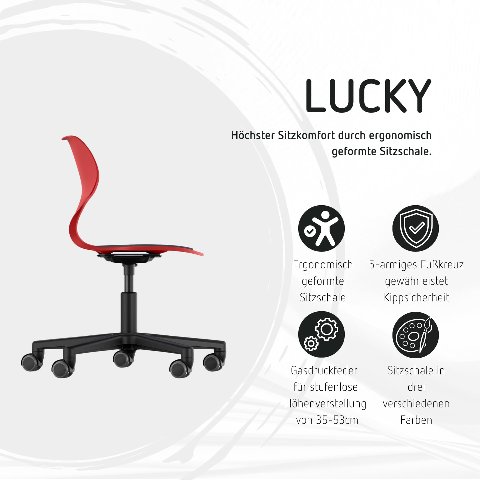 Moll Lucky Kinderschreibtischstuhl | mitwachsend & ergonomisch | stufenlos höhenverstellbarer Drehstuhl ideal für Schulkinder | langlebig & hochwertig | Made in Germany