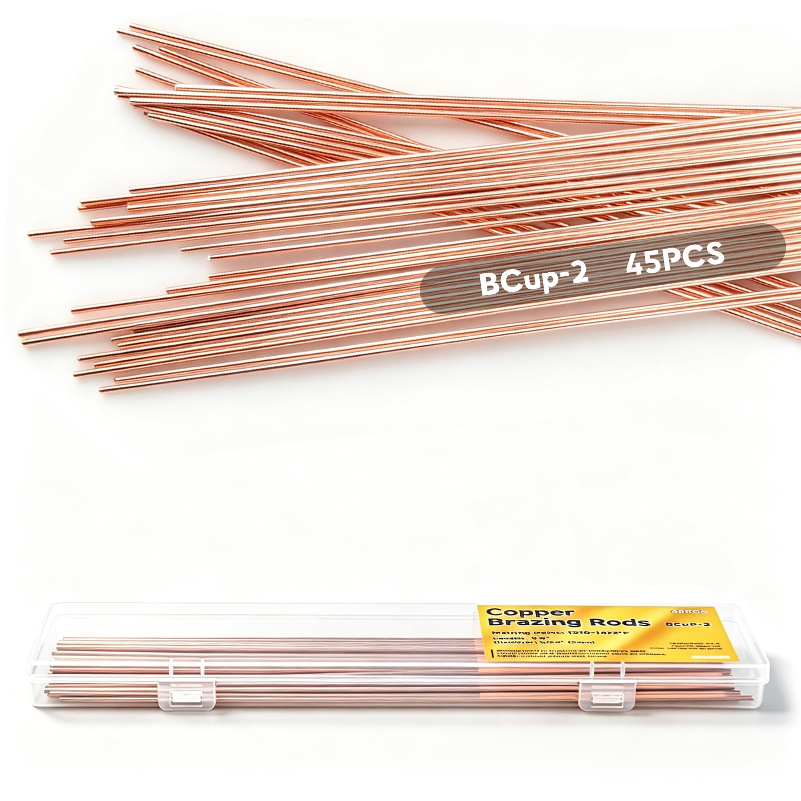 XIFOWE 45Pcs Copper Brazing Rods, (Φ5/64" x 9.8") BCuP-2 Phosphor Copper Solder Welding Rods, Round Phosphor Bronze Welding Rods Industry Grade for