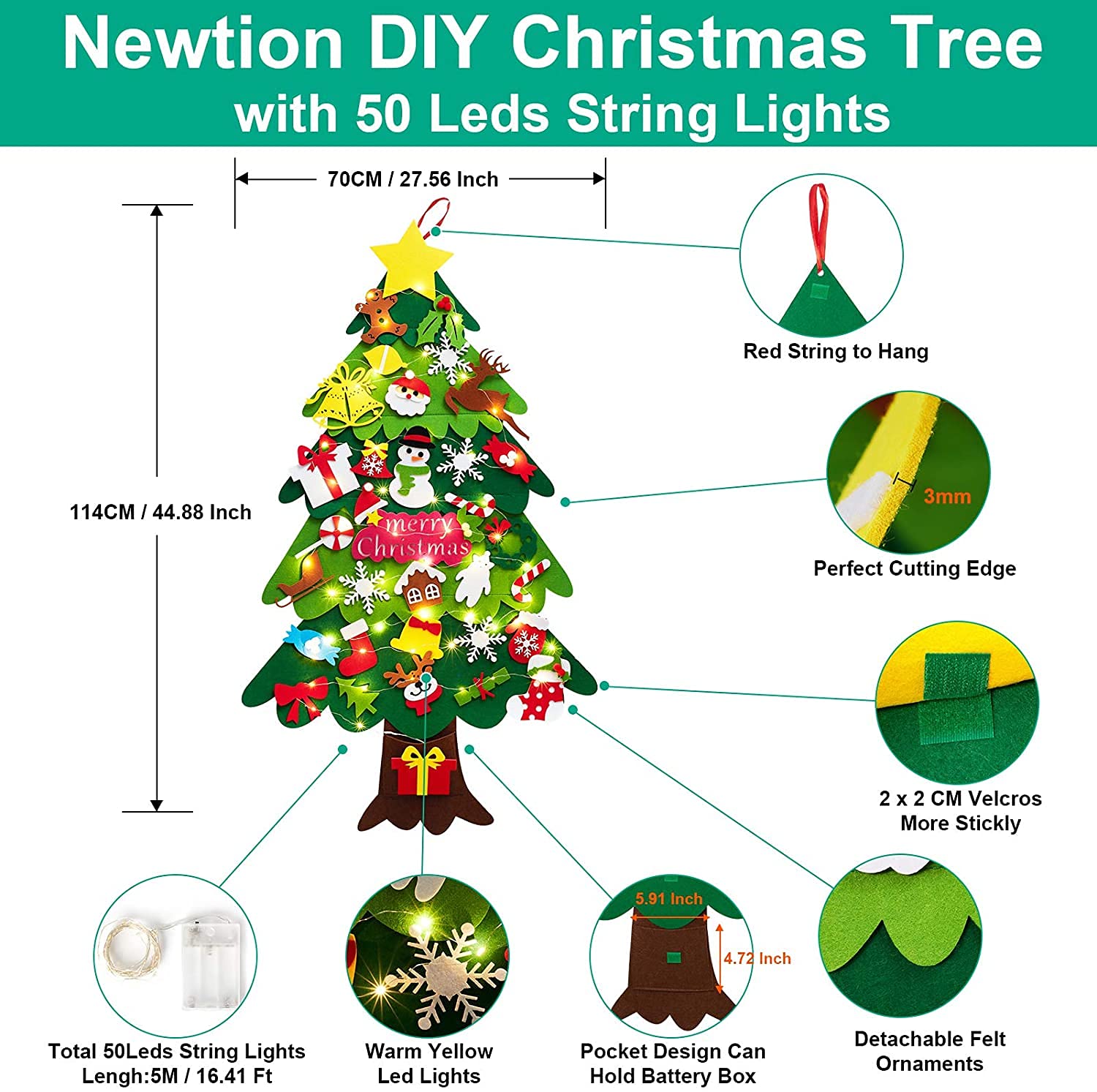 Montessori Sapin De Noël En Feutre, Décoration Murale De Noël, Bleu