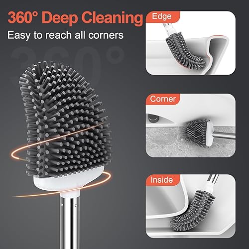 Miniatura 4 de Cepillo de inodoro de silicona con soporte cepillo de inodoro de mango largo y juego de soporte para baño, cepillo limpiador de inodoro montado en