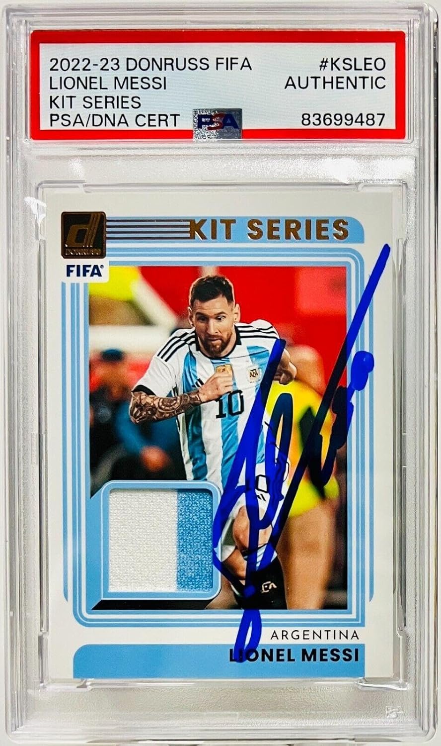 2022-23 Donruss FIFA Patch Kit Series Signed Lionel Messi Argentina #KSLEO PSA - Autographed Soccer Cards