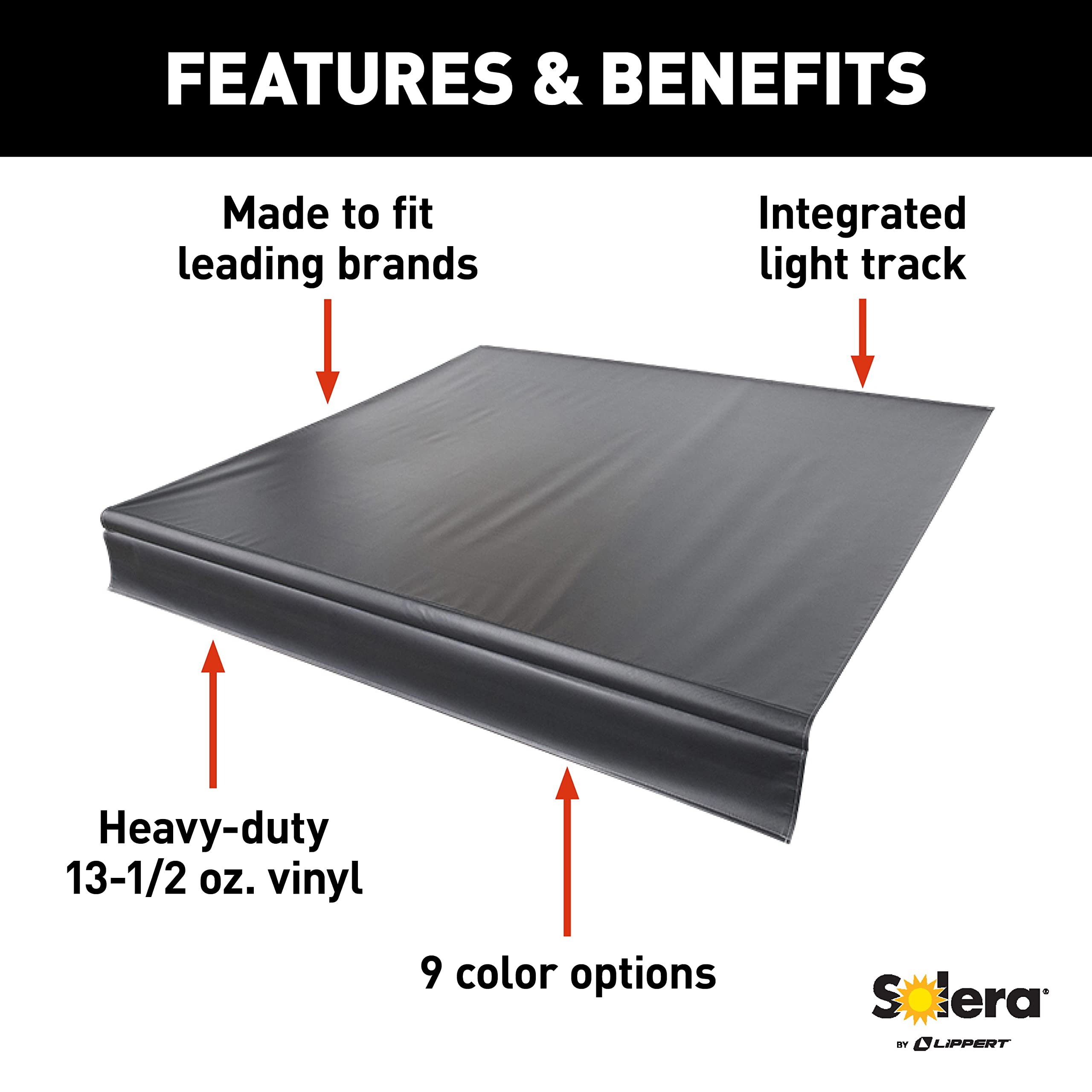 Solera Universal Fit Heavy-Duty Vinyl RV Patio Awning Replacement Fabric Solid Black 21' Awning (20'4