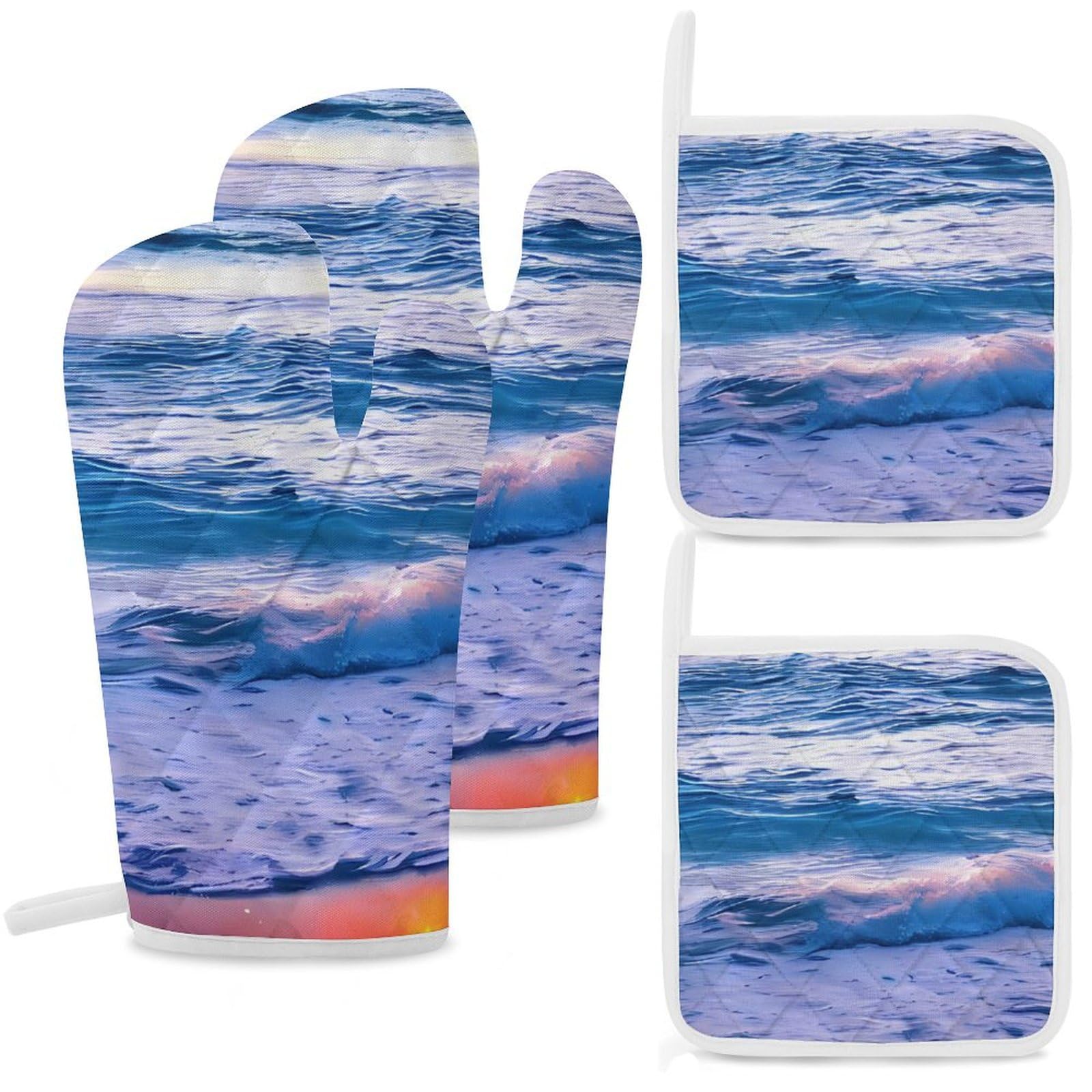 Maniques de four résistant à la chaleur plage vagues et cuisine