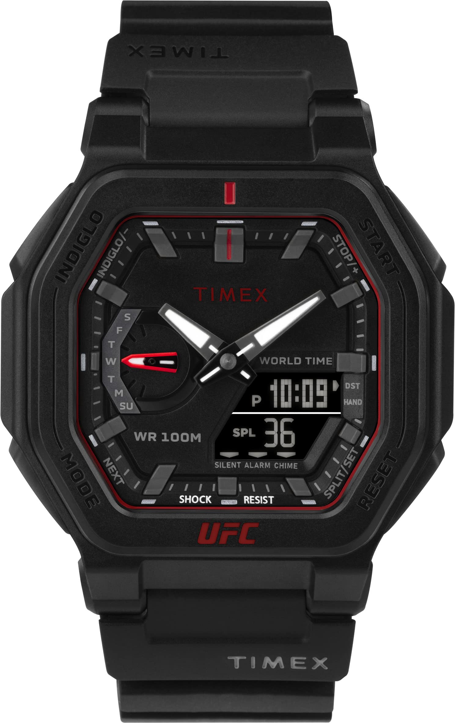 TIMEX UFC Strength Collection Mens Quartz Analog/digital Black Dial Coloured Quartz Stainless Steel Watch, Octogonal Dial with 45 mm Case width - TW2V55200X6 (B0BYD2Y1RD) Amazon Price History, Amazon Price Tracker