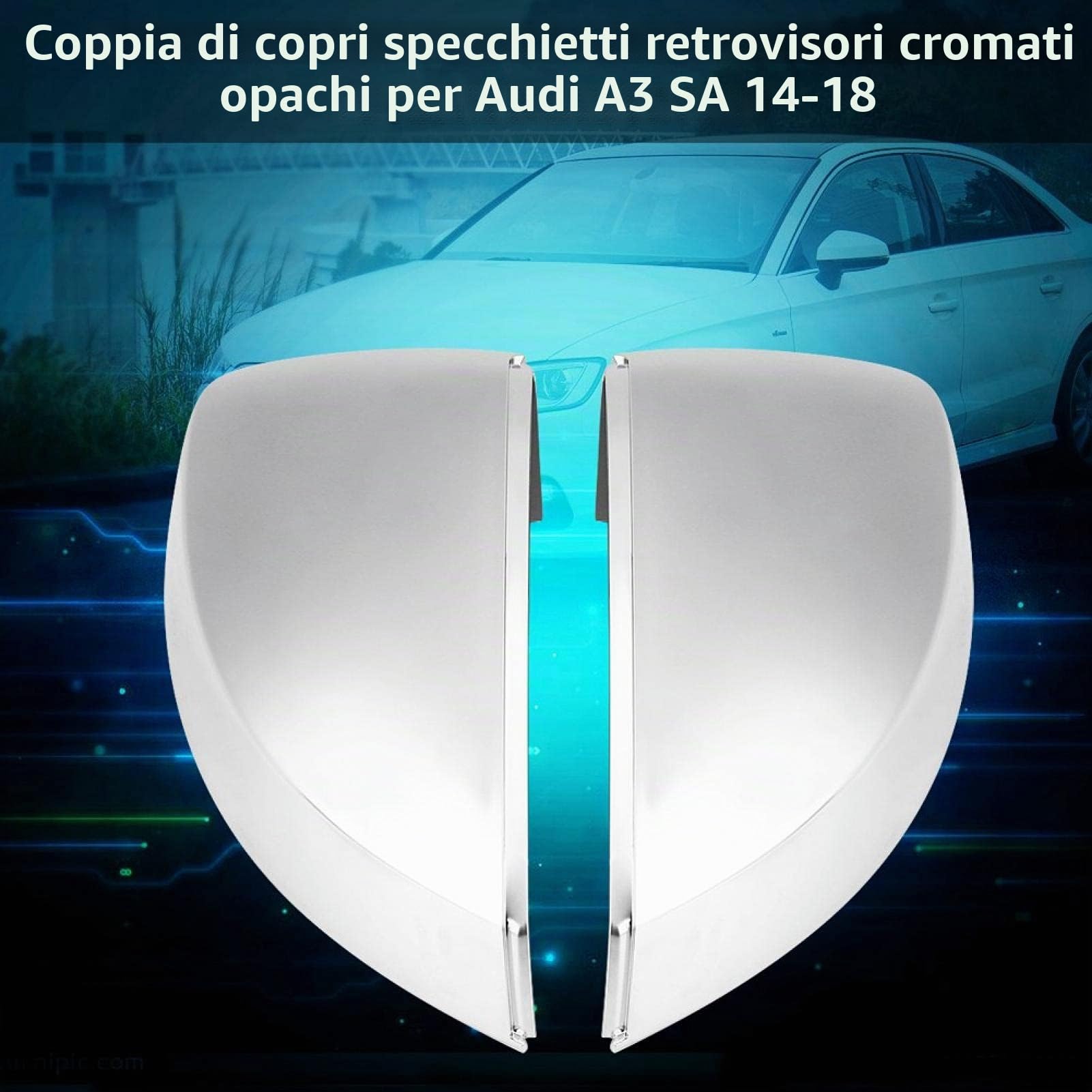Qiilu Coppia di Cappucci protettivi per Calotta specchietto retrovisore Cromato Adatto per 8V 13-18 Calotte satinatea3 8v,Calotta specchietto retrovisore Coperchio
