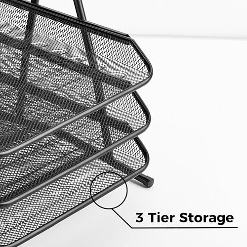 Miniatura 7 de Organizadores de escritorio de malla de 3 niveles, organizador de suministros de oficina, bandeja organizadora de escritorio, almacenamiento de