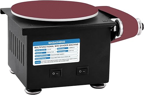 Vista 9 de MXBAOHENG Mini lijadora de disco de 6 pulgadas, mini lijadora eléctrica de banda de 1.2 x 15 pulgadas, pequeña máquina de lijado para manualidades