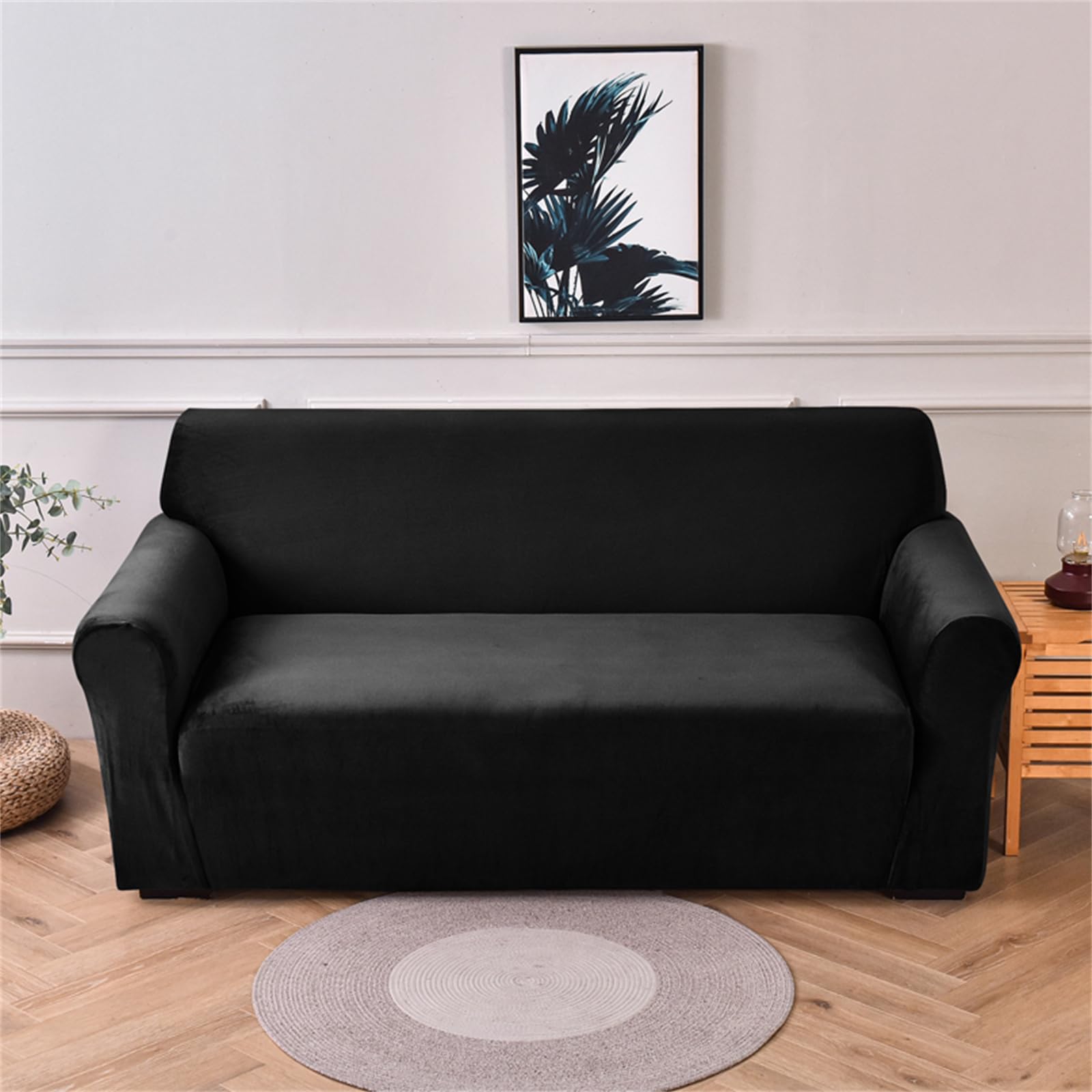 Housse de canapé extensible noire 1 place antidérapante et anti-rayures