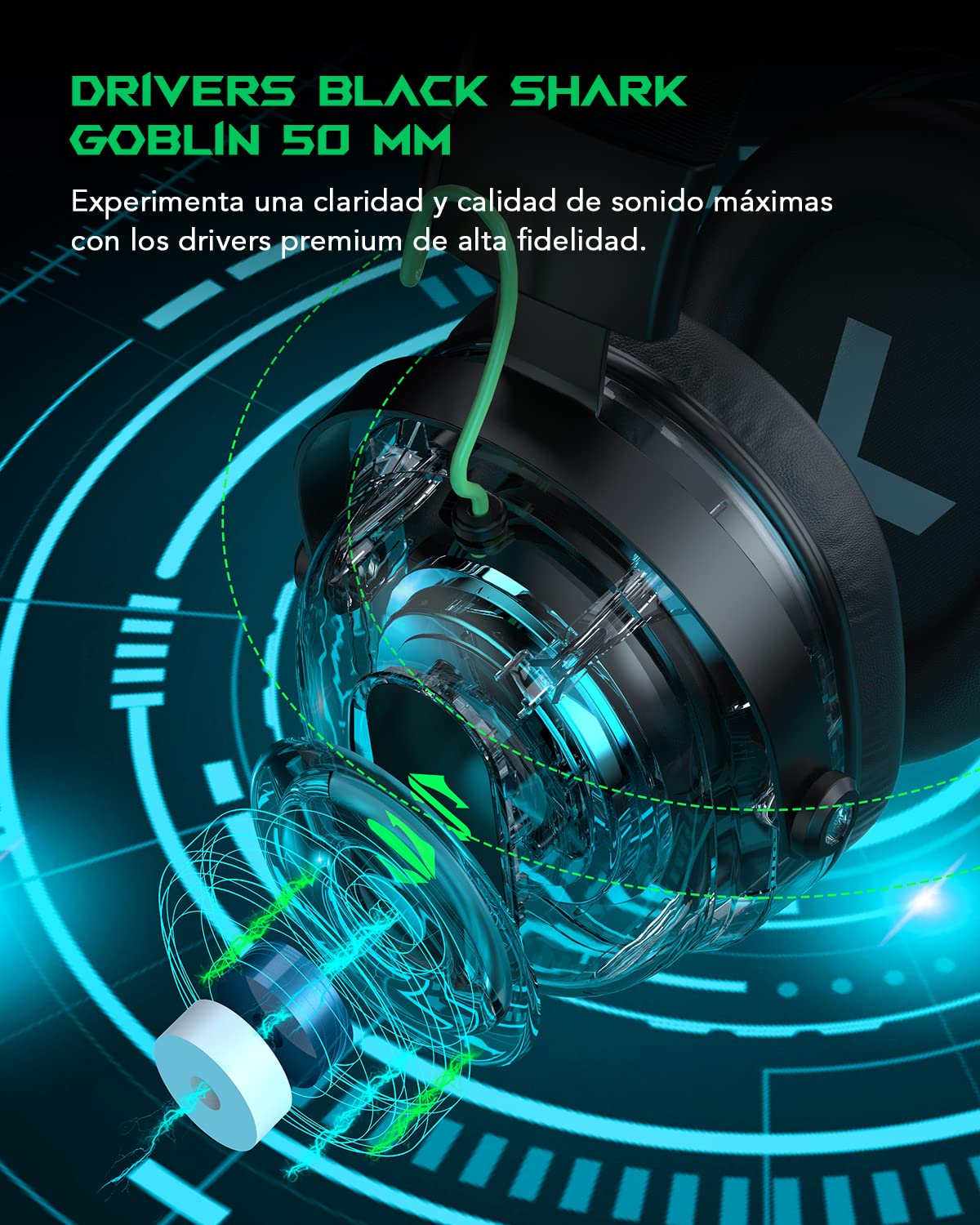 Black Shark Cascos Gaming con Cardioide Cancelación Ruido, Auriculares Gaming para PC, PS4, PS5, Xbox, Switch, Controladores Dinámicos de 50 mm, Over-Ear Cascos con microfono y Luz LED