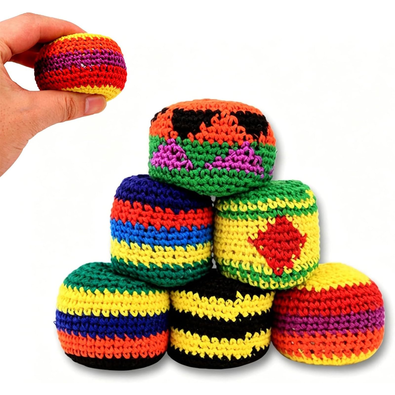 6/12/24PCS Knitted Hacky Sack Set, Hacky Sack Knitted Footbags, Crochet Kick Bags for Adults & Ks, Colorful Juggling Footbag for Outdoor Party Game, Handwoven Toss Pack