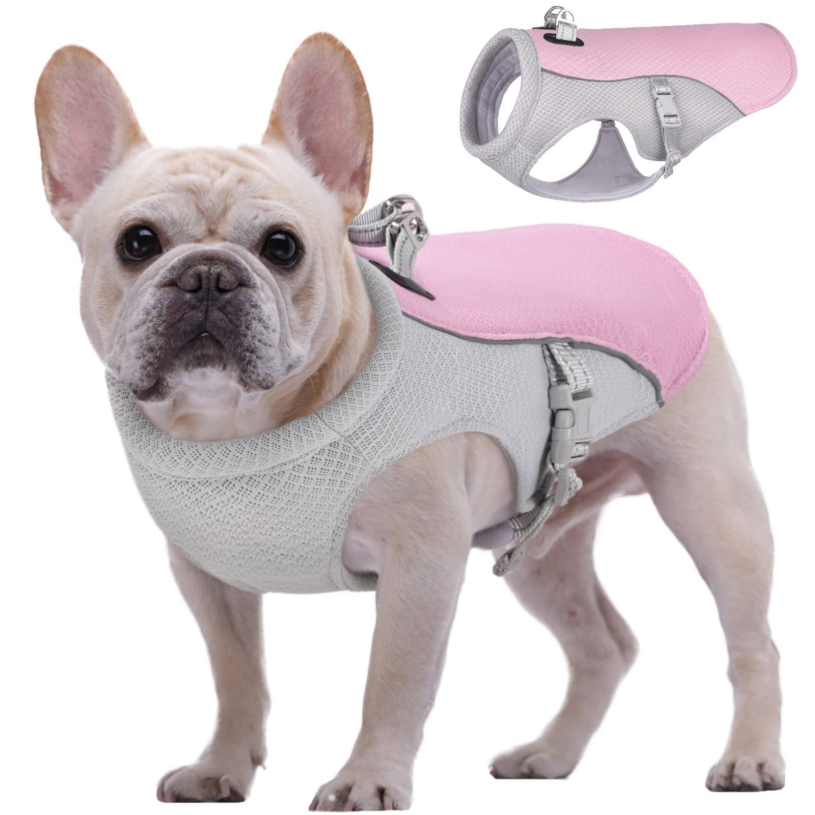 KuoserDog Cooling Vest, Evaporative Cooling Coat for Dog, Breathable Pet Cooling Jacket, Safety Reflective Puppy Ice-Cooling Harness Coat, Sun-Proof Dog Summer Cooler Vest for Outdoor Activity, Pink