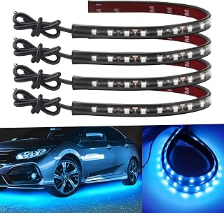 Keiurot 12V Led Light Strip for Cars 32CM Waterproof IP67,4-Pack | Ice Blue Led Strip Lights for Car Underglow Motorcycles Golf Cart Boat Marine interior Exterior, 5050 18-SMD,Strong Adhesive