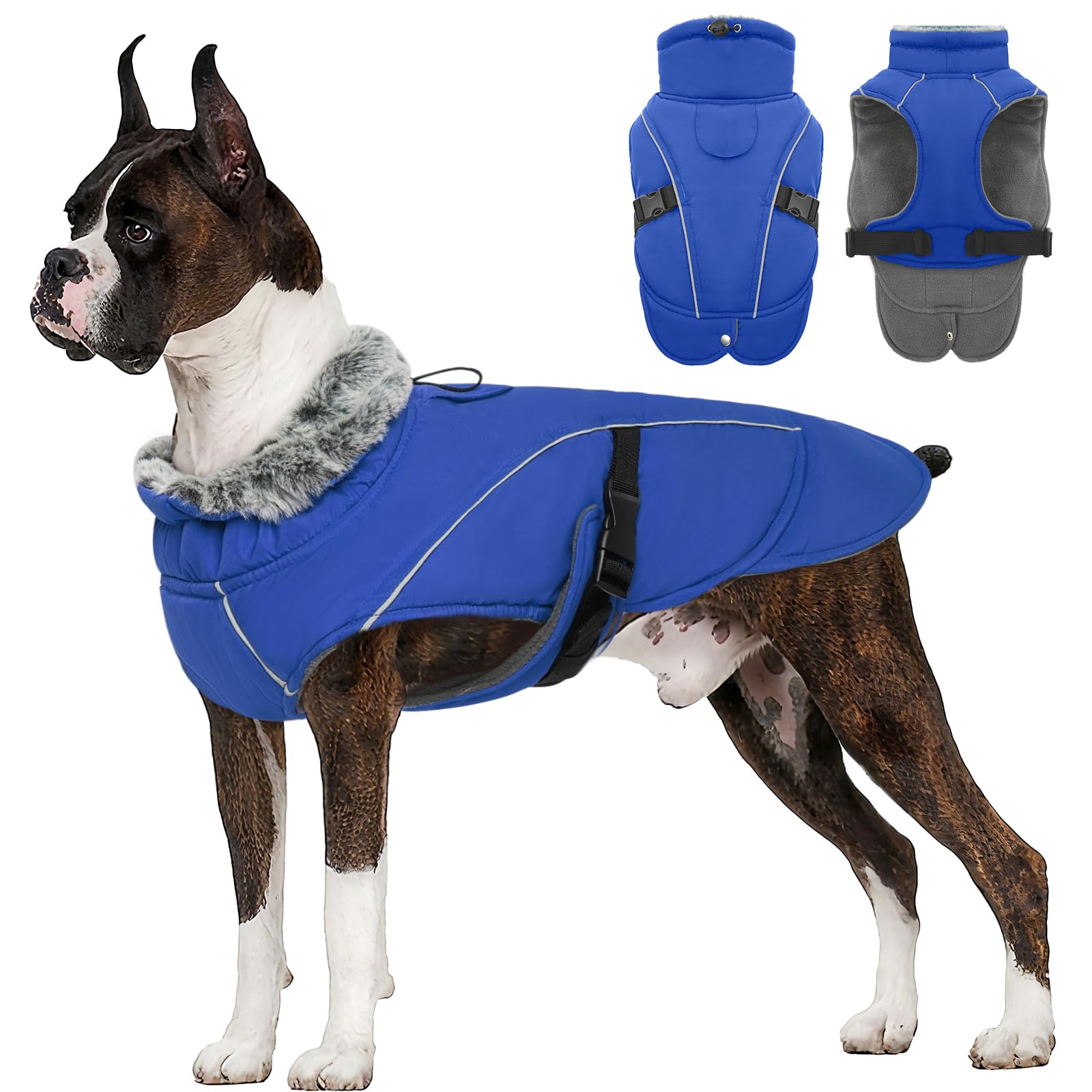 Manteau d'Hiver Chaud pour Chien - Veste Polaire Imperméable Coupe-Vent Réglable - Habit de Neige pour Temps Froid - Gilet Vêtements d'Hiver (Bleu, 3XL)