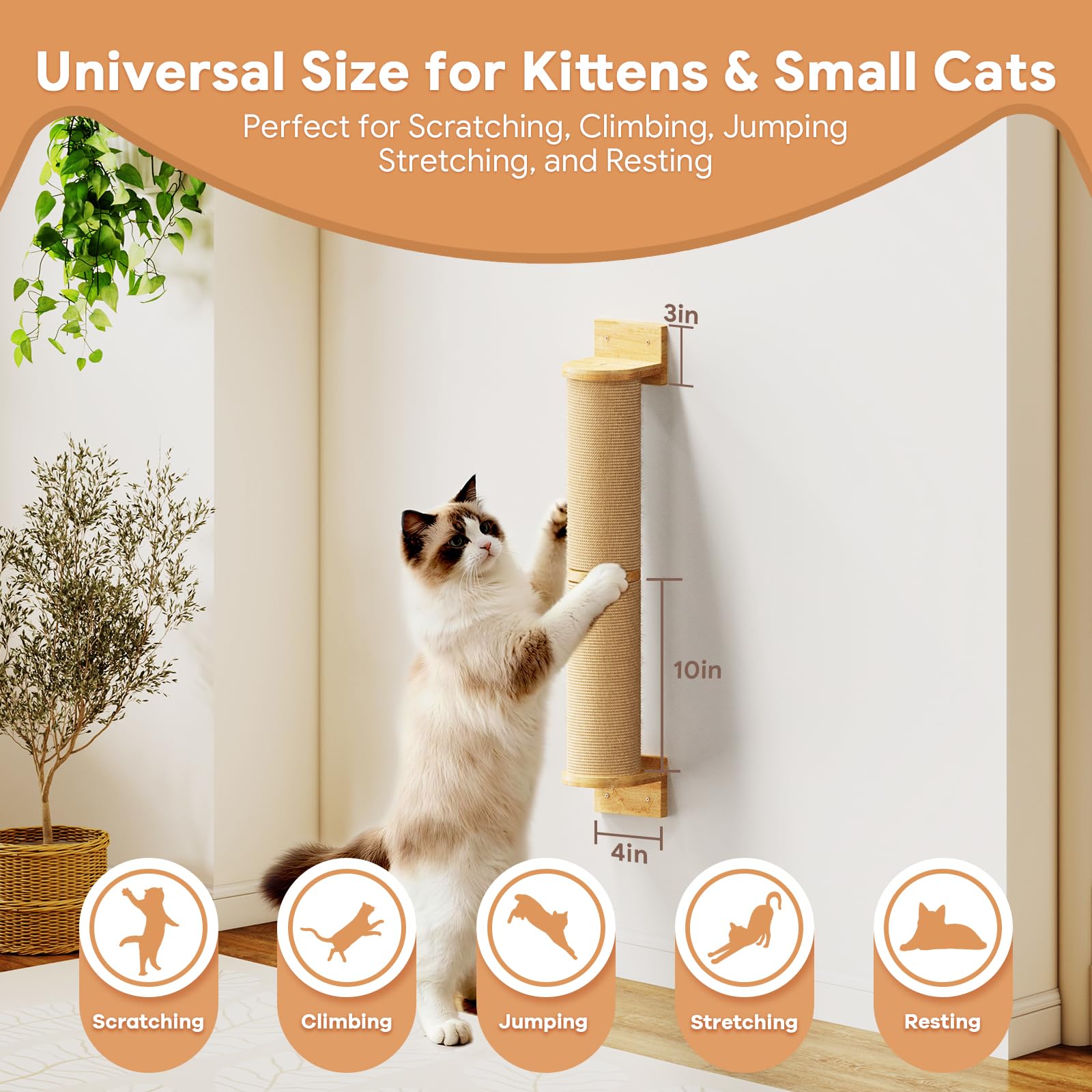 SnuyGo Cat Wall Scratcher Post- 24" Thicker Columns Wall Mounted Rubber Wood Sisal Scratching Post Furniture for Large Cats and Kittens - image 2