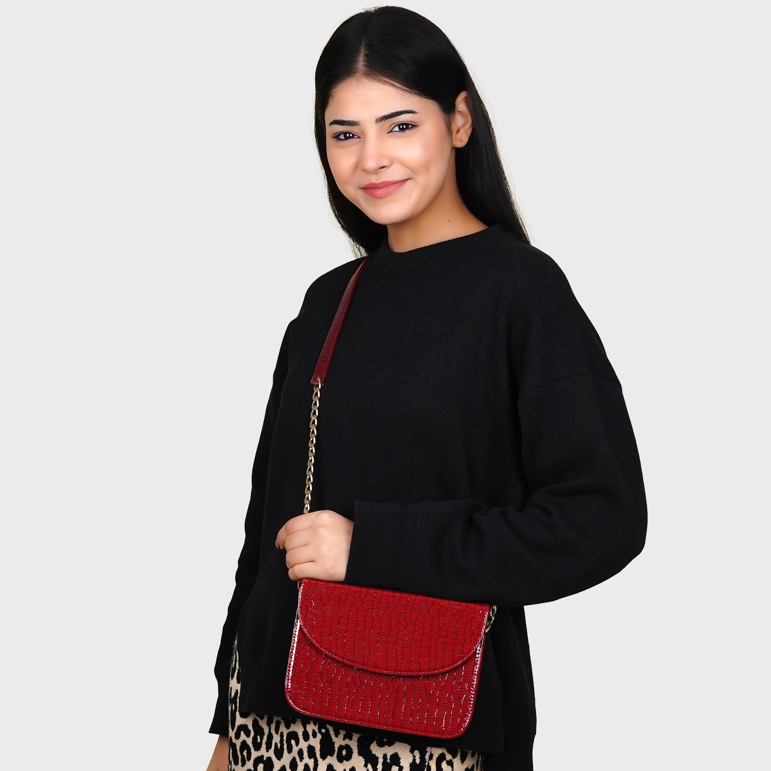 The Wallet Store Premium Brick Style Leather Sling Bag - Red