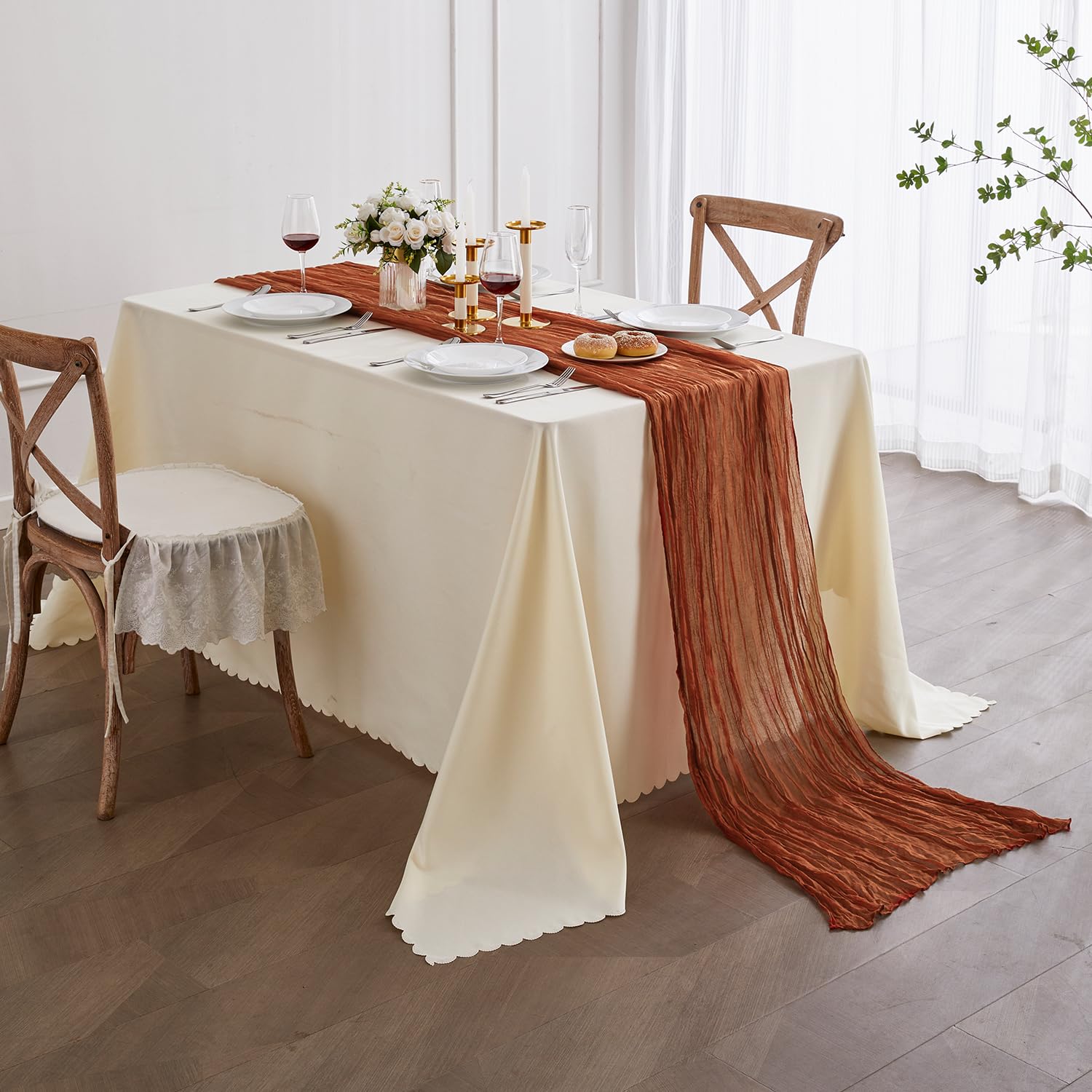 Nialnant 8 caminos de mesa de otoño, camino de mesa de gasa de terracota, camino de mesa de gasa para fiestas bohemias, bodas, despedidas de soltera, decoraciones de banquetes, graduaciones,