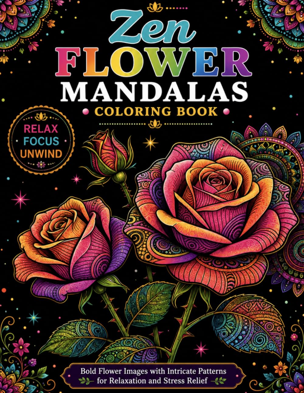 Zen Flower Mandalas Coloring Book: Bold Floral Mandalas with Intricate Patterns for Relaxation, Mindfulness, Stress Relief, and Creative Coloring for Adults (Bright Path Zen Mandalas)