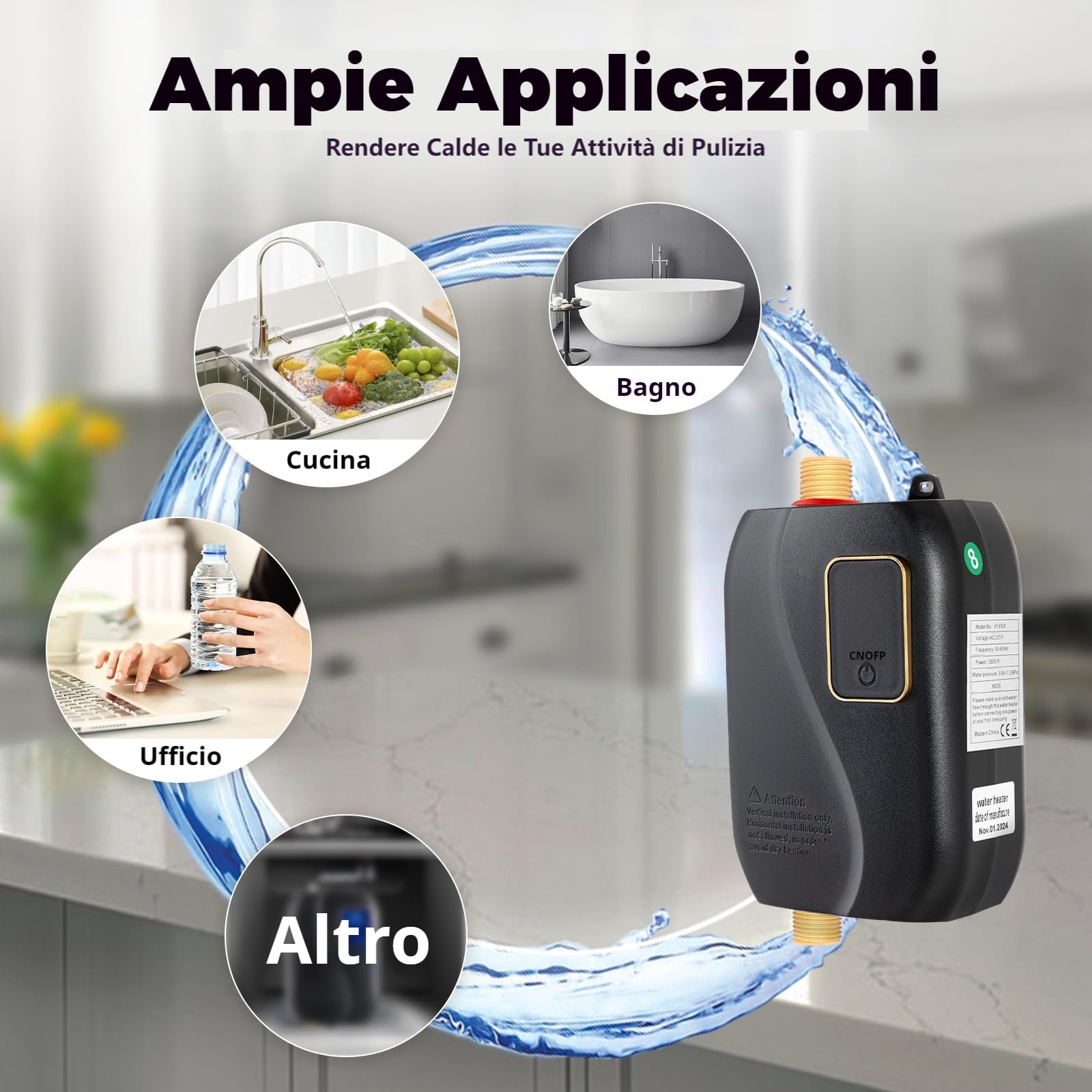 Scaldacqua istantanea 220 V 3,5 kW elettrico con display LCD – Dispositivo da parete compatto per cucina e bagno – Mini scaldabagno istantaneo acqua calda istantanea