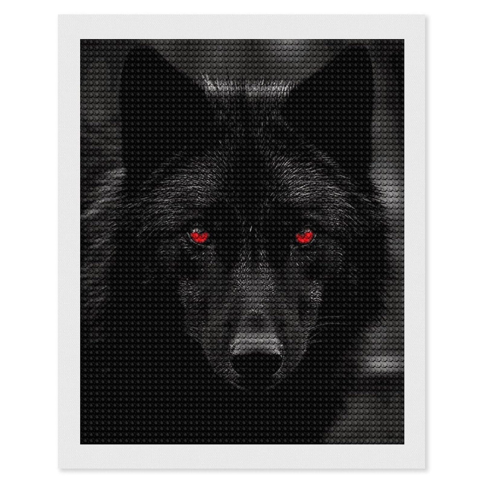 DWVTSLH Black Red Eyed Wolf Diamond Painting Kits for Adults, Personalized Diamond Photo Art Full Drill, DIY 5D Diamond Art Painting Kits for Beginners, Home Wall Decor 16"x20"