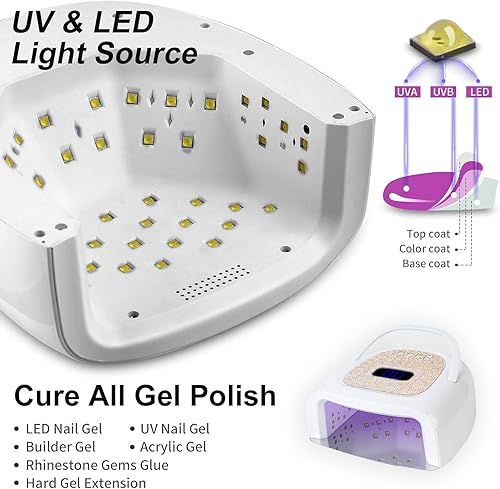Miniatura 4 de Lámpara de uñas LED UV recargable de 60 W, secado de uñas inalámbrico más rápido, 42 cuentas y mango portátil, lámpara de curado profesional