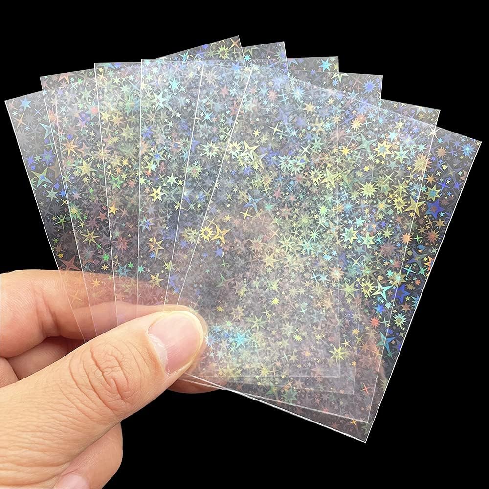 100pcsLot Little Star Laser Flashing Card Sleeves Trading Cards Shield Magic Card Protector Holographic Foil Protective Cover 60x87mm