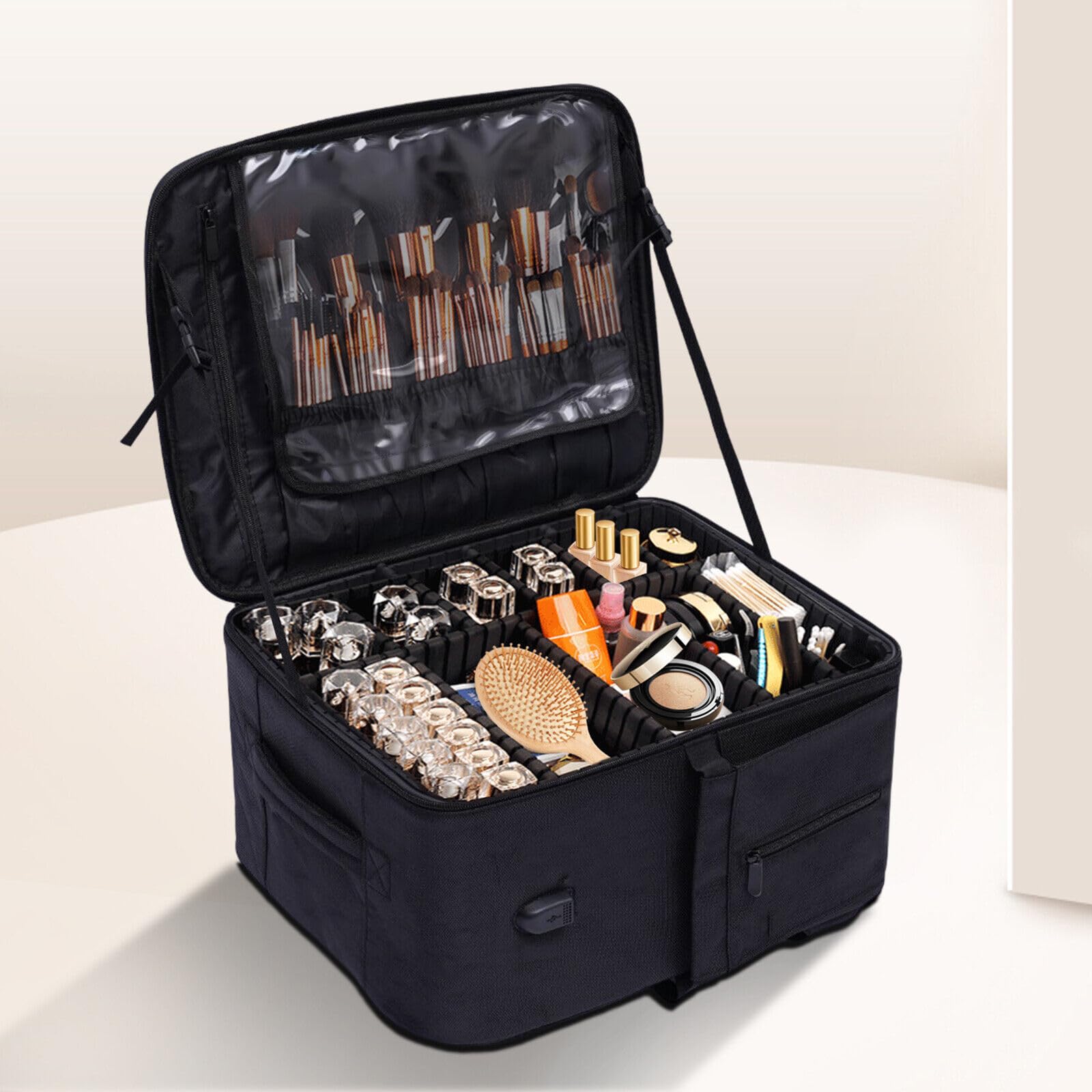Professionelle Kosmetiktasche für Reisen mit Fächern für Frauen Tragbare Reisetasche und strapazierfähiger