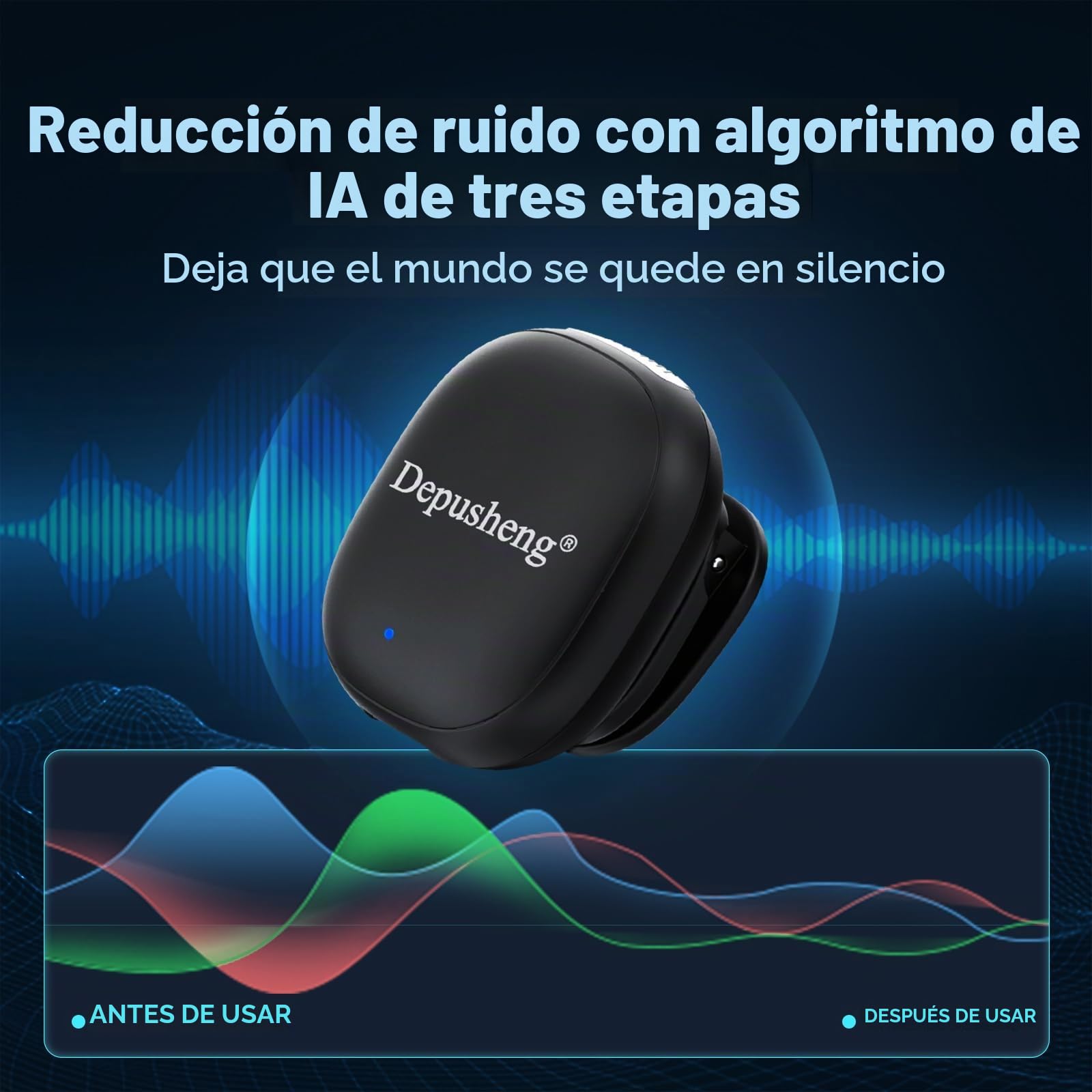 Depusheng V2 - 2 micrófonos Lavalier inalámbricos para iPhone, iPad y Android con estuche de carga, 8 horas de autonomía, micrófono de solapa para grabación de vídeo, vlogging, YouTube, entrevistas, 3