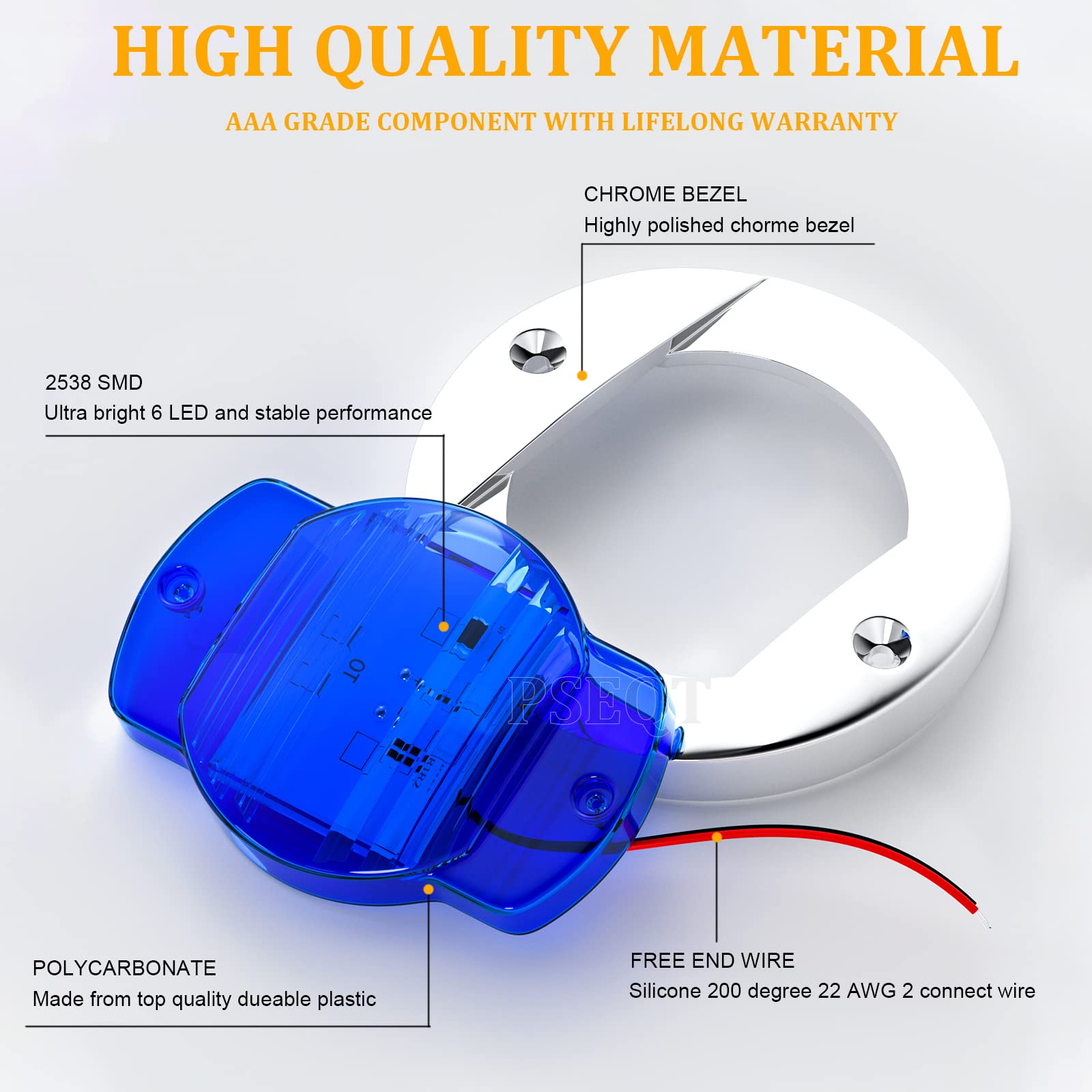 PSEQT 4 luces LED azul marino de 3 pulgadas para cubierta de barco de cortesía y popa, luces de ancla de popa, impermeables, 12 V, luces de pontón de pesca nocturna con lente azul