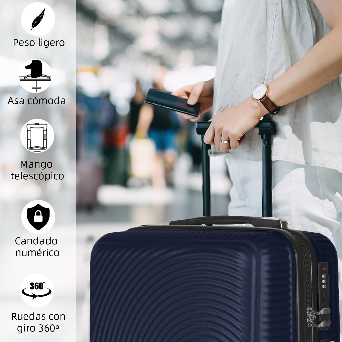 MERCURY TEXTIL- Maleta de Viaje Grande 73x48x28cm rígida, Ruedas Giratorias, Prácticas y Ligeras con Cierre de Seguridad. Ideales para Viajar. (Marino Plus)
