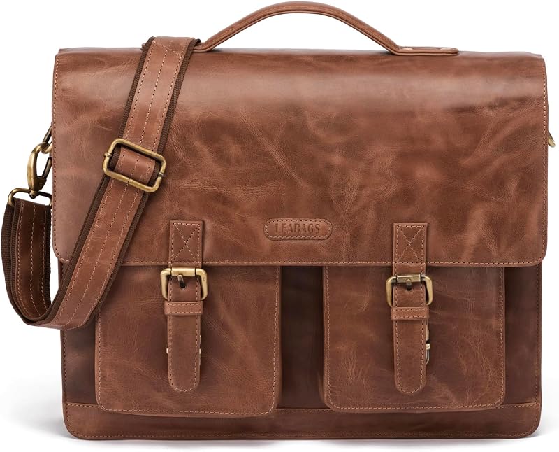 LEABAGS valódi bőr laptoptáska 15 colos férfiaknak és nőknek, válltáska