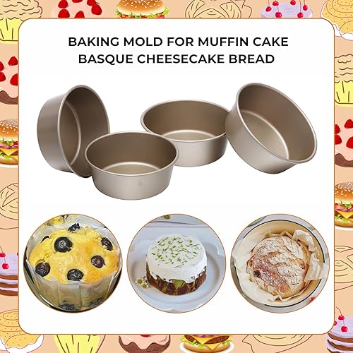 Miniatura 3 de beyonday 4 moldes para pan, hamburguesas, moldes redondos de acero al carbono de 4 pulgadas para tartas de pan, antiadherentes, moldes para hornear