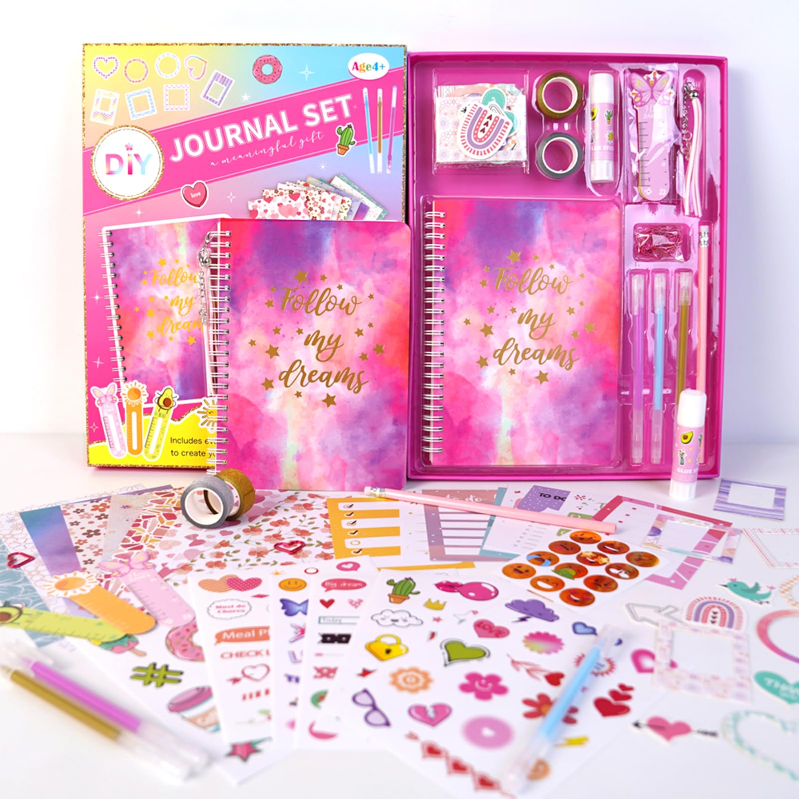 MEGUO DIY Journal Kit for Girls - 50+ pcs Journal Set for Tween Teen Girls,Scrapbook Diary Stationery Supplies Set, Journaling Art Kit,Ideal Birthday Christmas Gift for Girls 6 7 8 9 10 11 12 13 14