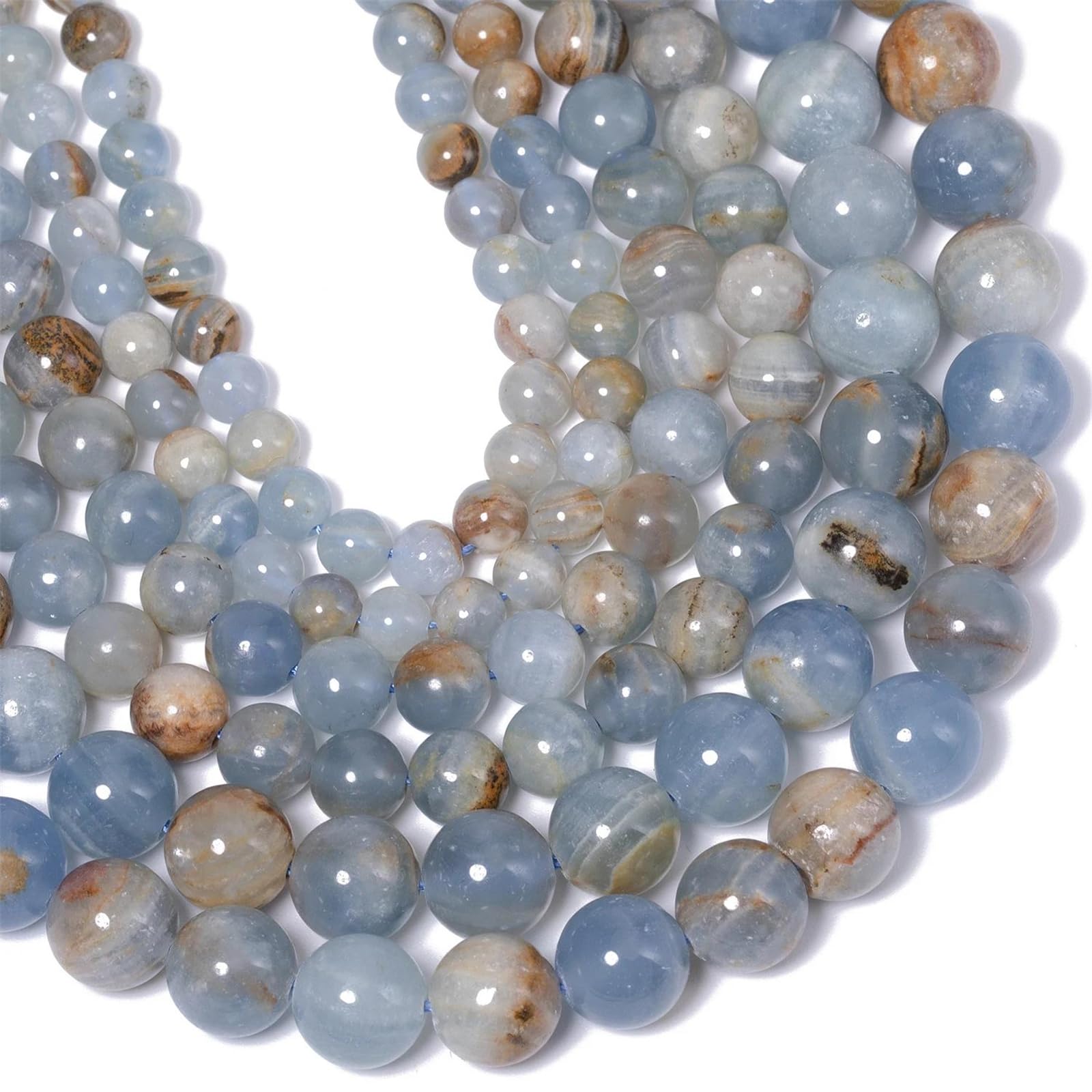 6 cuentas espaciadoras redondas de piedra natural de calcita azul de 8 mm para joyas, collares, pulseras, manualidades