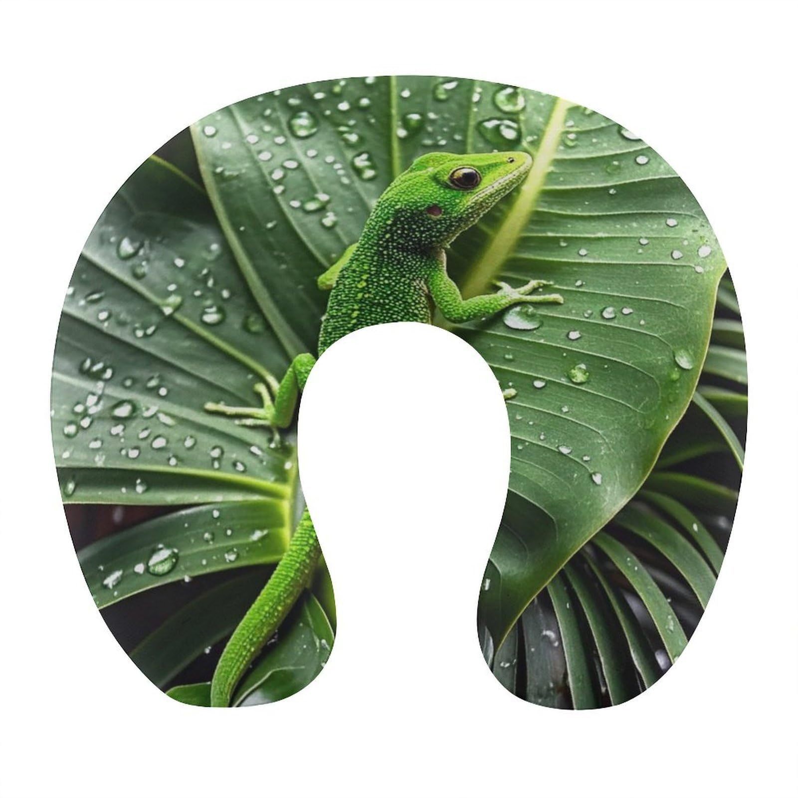 FekiLoot Gecko and Tropical Leaves Travel Pillow Comfortable U Shape Memory Foam Pillows Neck and Head Support Portable Travel Neck Pillow Suitable for Planes Trains Self-Driving Cars