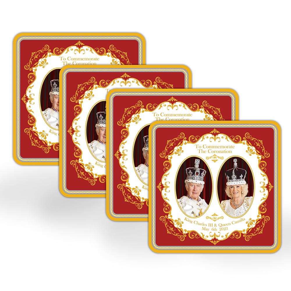 Lesser & Pavey Charles III & Queen Camilla Coronation Coasters Set of 4 | His Majesty King Commemorative Coasters Gift