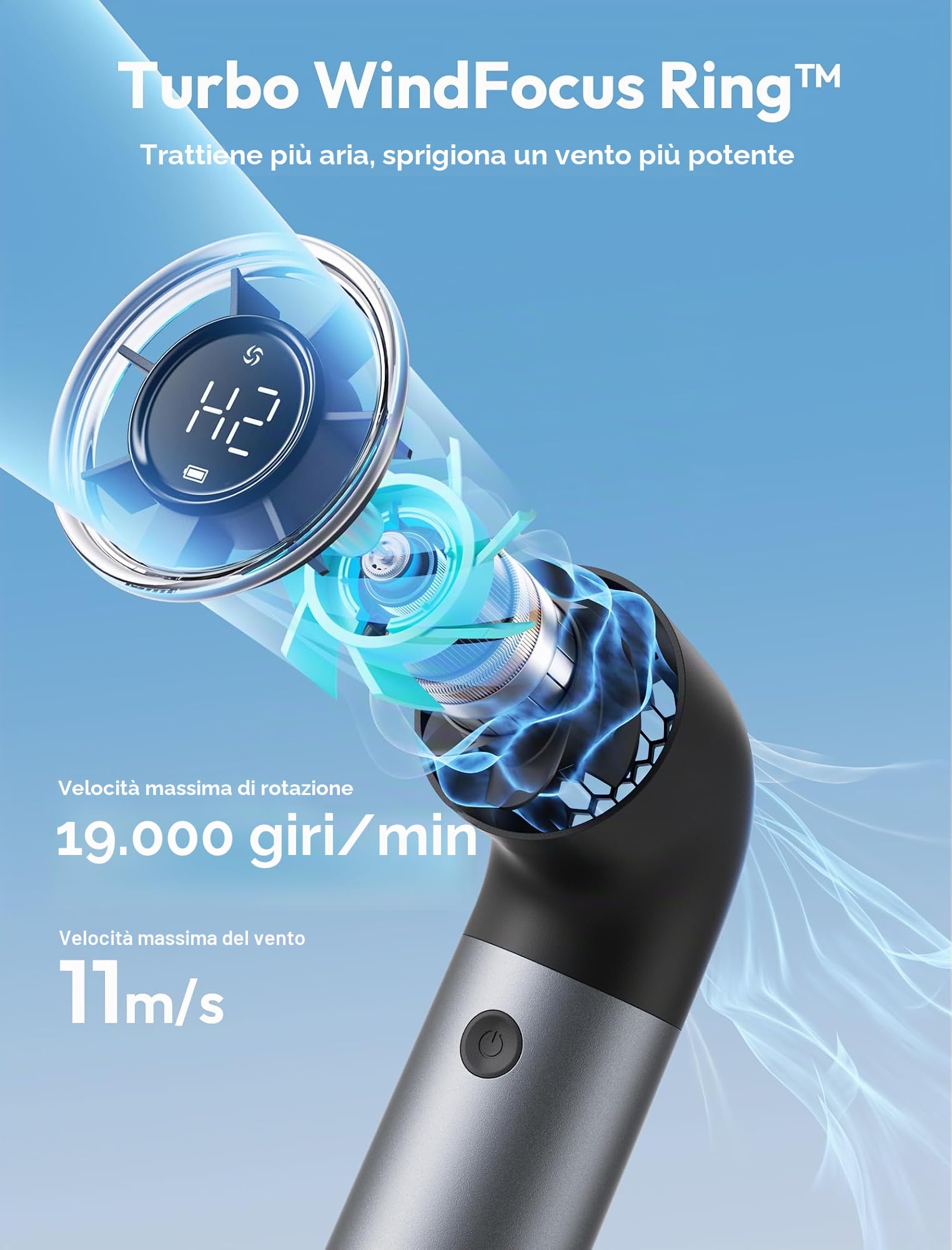 Aecooly Ventilatore portatile portatile, potente mini ventilatore turbo, Aero Pro ad alta velocità 19000 giri/min, tempo di raffreddamento massimo 15 ore, custodia in alluminio a 6 velocità, tascabile