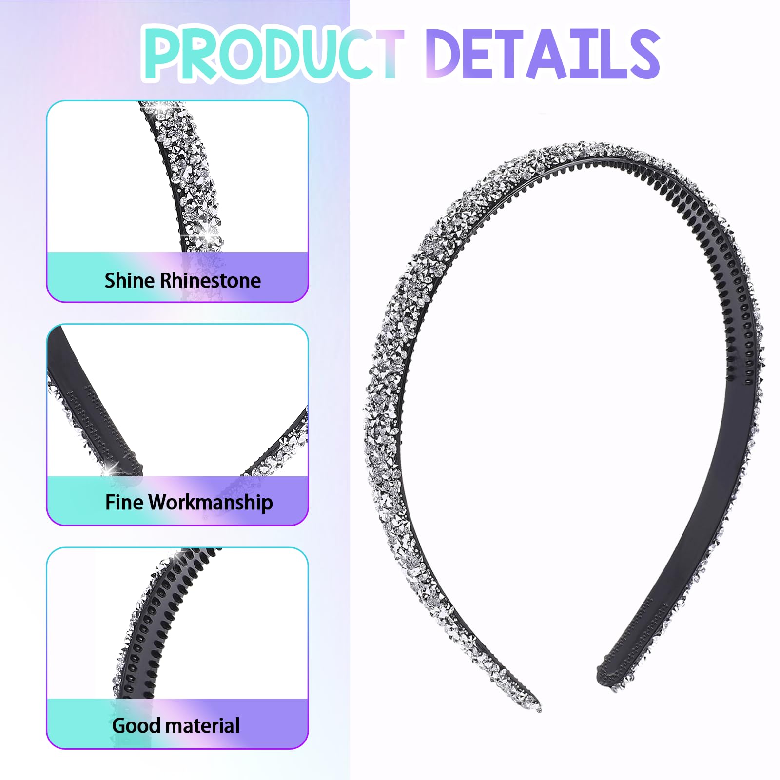 Rhinestone Headbands Sparkling Bling Crystal Headbands for Women Sparkly Crystal Diamond Headband Thin Silver Hair Hoops Non Slip Hair Band for Women Girls Bridal Wedding Party - Image 4