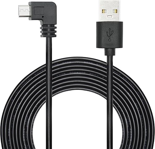 Cable de alimentación micro USB de 90 grados de 11 pies, cable de carga micro USB de ángulo recto para cámara de tablero de automóvil, teléfonos y