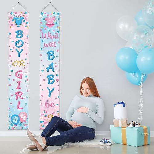 Miniatura 5 de Buryeah 2 piezas de decoración de puerta de revelación de género para niños o niñas, letreros de revelación de género para puerta, carteles de