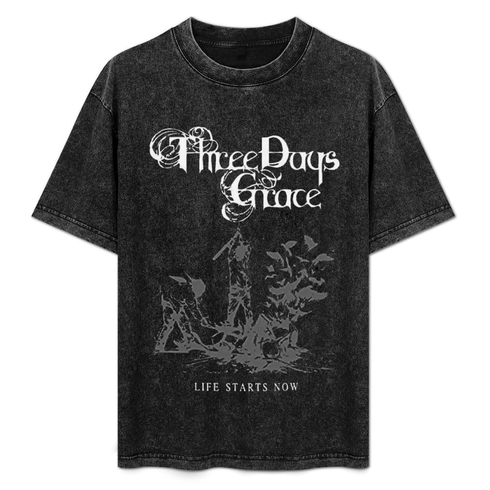 Vintage Oversized T-Shirt Cotton Three Days Grace Graphic Short Sleeve Shirts Round Neckline Clothing Unisex Tees Shirt