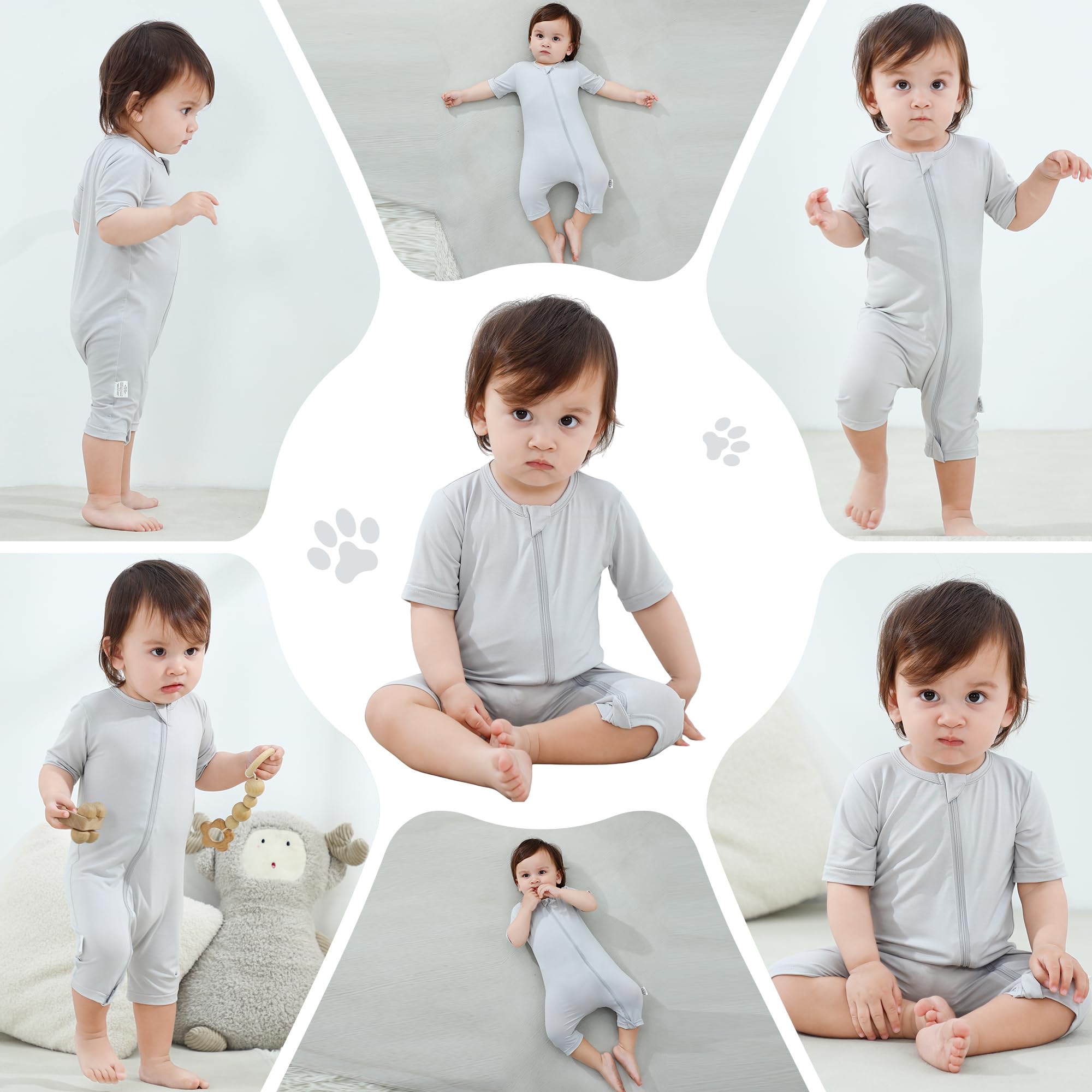 Tutina Unisex per Neonati e Bambini in Fibra di bambù con Maniche Corte Primavera Estate Body per 0-24 Mesi Confezione da 2 Pezzi