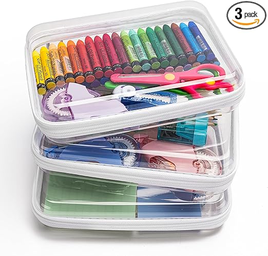 3PCS Clear Hard Shell Zipper Case,Portable Cosmetic Bag with Zipper, Diaper Bag Organizing Pouches, Kid's Toy Storage Organizer Bins,Hard Plastic Case,Clear Bags for Organizing