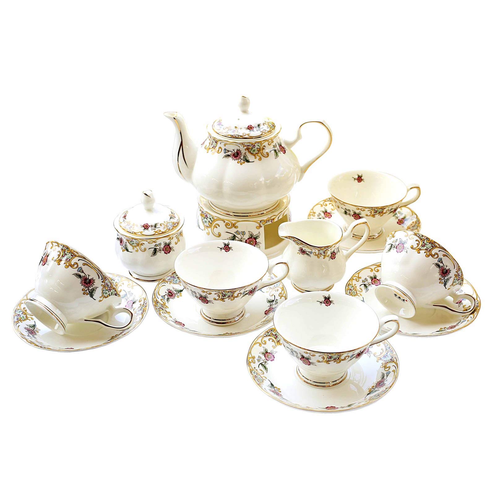 Zestaw Ceramicznych Kubków Do Kawy, Zestaw Do Herbaty Popołudniowej, 6 Filiżanek Do Kawy I Spodków, Cukierniczka, Dzbanek Do Mleka I Czajniczek Do Herbaty