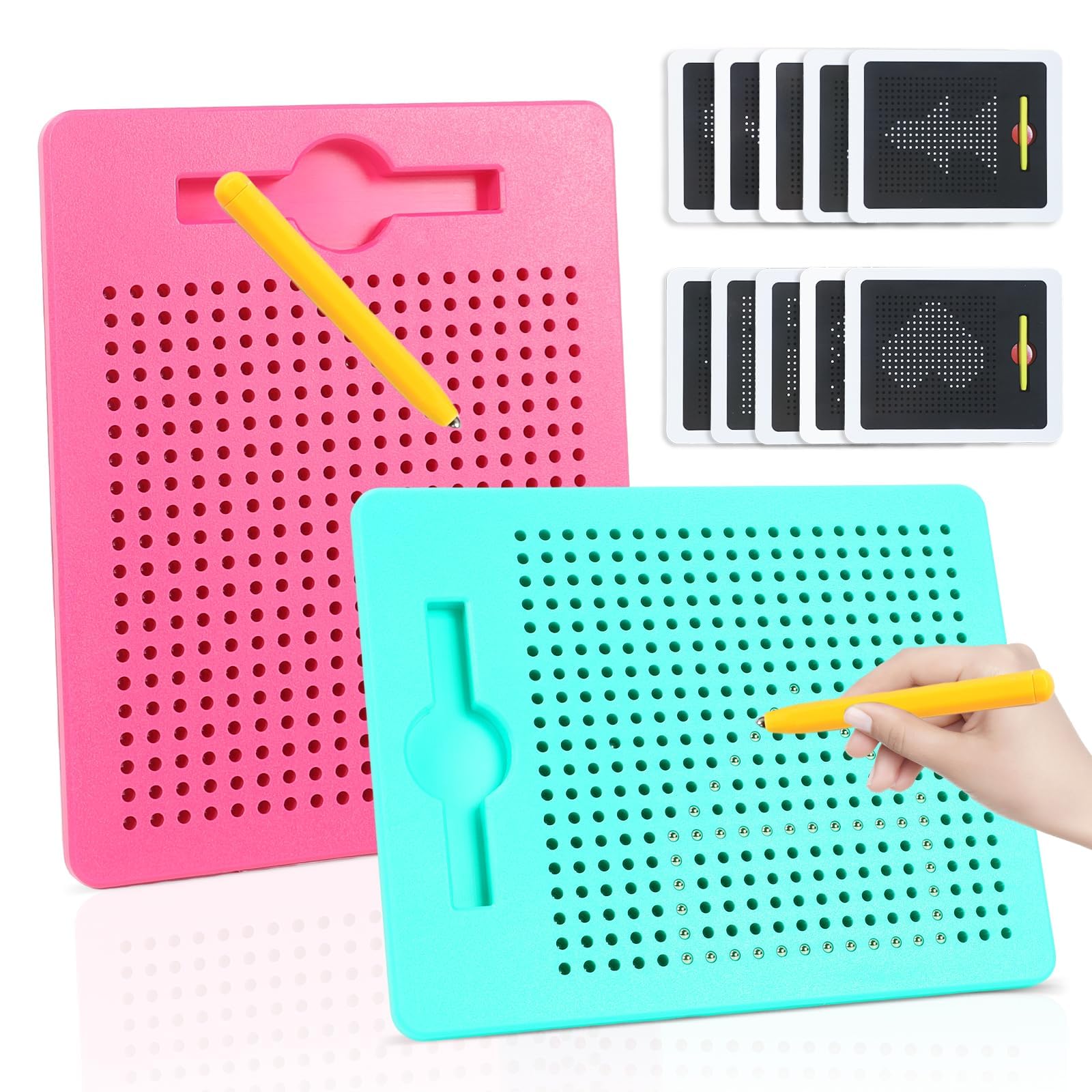 AIVORO 2 Pezzi Tavolo da Disegno Magnetico:Disegno con Piccole Palline Magnetiche in Acciaio per Bambini Tavolo da Disegno Magnetico Tavoletta Bambini Giocattolo Educativo (Rosa, Verde) (Pink Green)