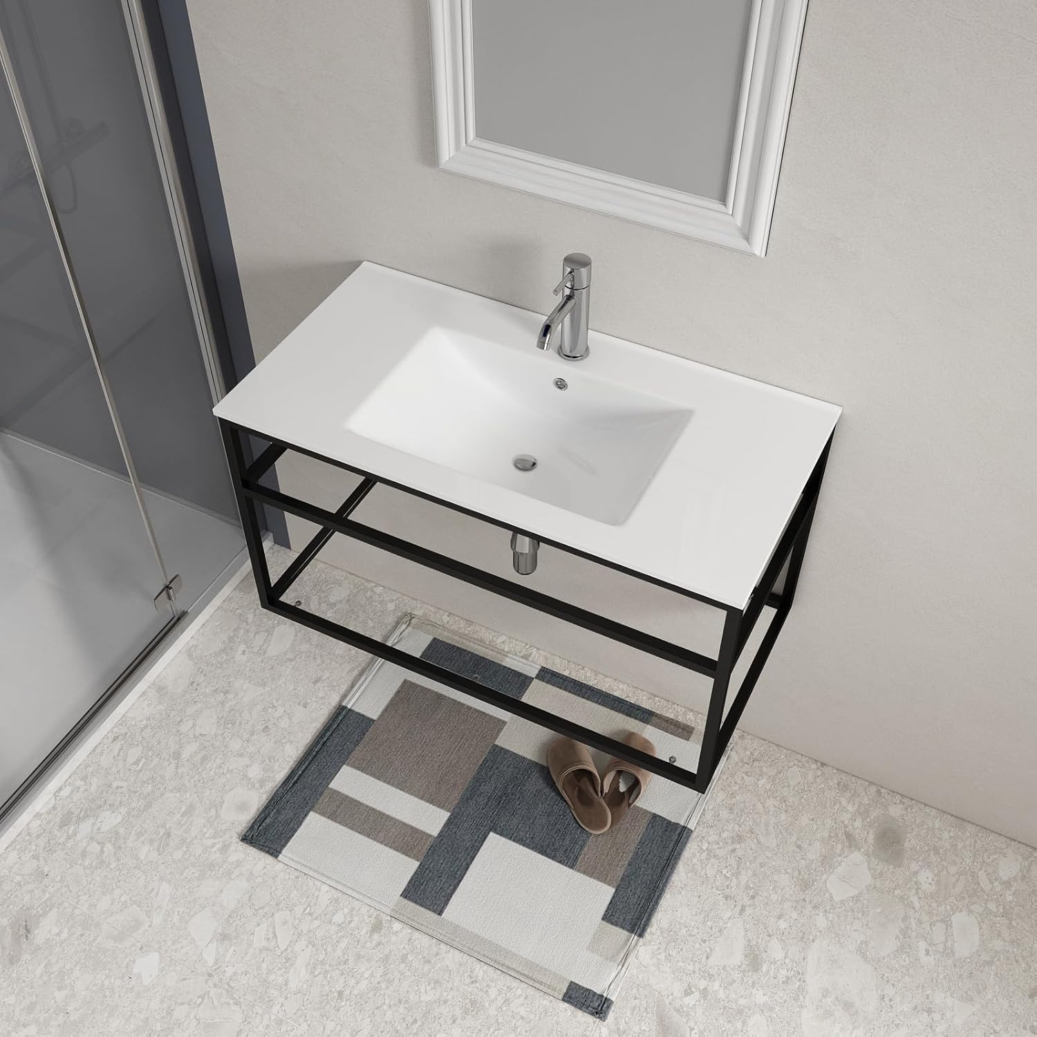 35.83"L×18.31"W×6.69"H Drop-In Rectangular Ceramic Bathroom Vanity Sink Top – White Integrated Overflow Sink with Single Hole Faucet & Pop-Up Drain Assembly